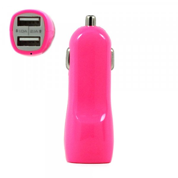 Wholesale 2 USB Output Cell Phone Car Adapter Charger (Pink)